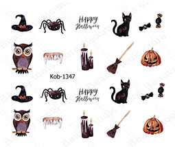 Nail Art Water Transfer Stickers Decal Halloween cat witch pumpkin hat KoB-1347 - £2.38 GBP