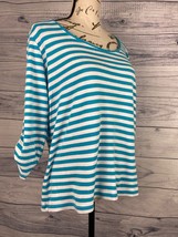 Chicos 2 Nautical Stripe Tee Shirt Womens L 12 Scoop Neck 3/4 Sleeves Cotton - £7.07 GBP