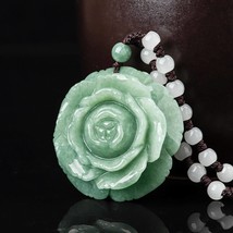 3D Caving Natural Myanmar Jade Rose Flower Pendant Necklace, Burmese Jade, Gift  - £40.59 GBP