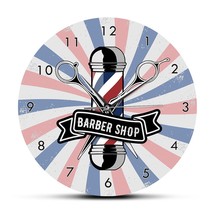 Barber Shop Pole Business Sign Metal Frame Wall Clock Hairdresser Pole C... - $43.10