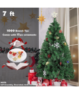 7ft Christmas Tree Artificial Xmas Trees w/ Topper Ornaments Holiday Dec... - $42.46