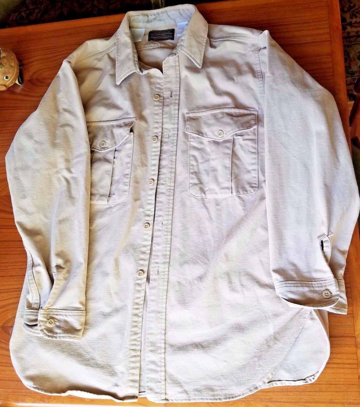Primary image for Eddie Bauer Vintage Men's Shirt Size XL Long Sleeve 100% Cotton Sand Light Brown