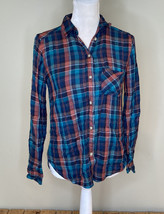 American Eagle women’s plaid boyfriend fit button up shirt Size XS Blue P9 - £6.90 GBP