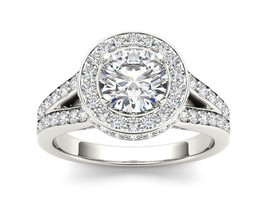 14K White Gold 1 1/2ct Diamond Split-Shank Halo Engagement Ring - £3,917.00 GBP