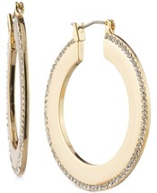DKNY Donna Karan Gold-Tone Medium Pavé Knife-Edge Crystal Hoop Earrings NEW - $22.00