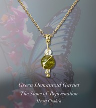 Green Demantoid Garnet Energy Orb Pendant 18&quot; Necklace Gold Silver Rejuv... - $37.81