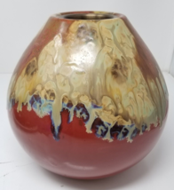 Earth Rain Drop Vase Drip Glaze Brass Insert Planter Vintage Handmade - $37.95