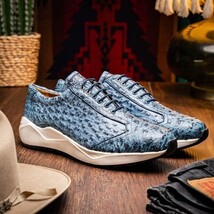 Marco Di Milano Genuine Ostrich Skin Luxury Sneaker Shoes Varenna Blue Jeans image 3