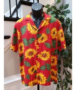 Paradise Found Men&#39;s Red Sunflower Collared Short Sleeve Button Down Shi... - $60.93 CAD