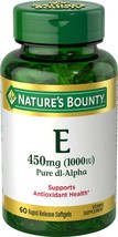 Vitamin E, Nature&#39;s Bounty 450mg 60 Rapid Release Softgels  Antioxidant Health+ - £20.34 GBP