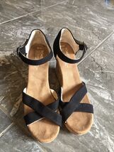 Toms Women’s Sandals Sz 10 W Black Tan Sienna Wedge Heels Espadrille Ank... - $11.48 CAD