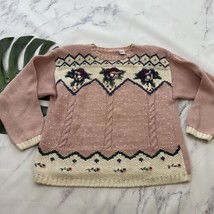 Womens Vintage Chunky Knit 90s Sweater Size L Pink Blue Floral Cottage Cozy - $32.66