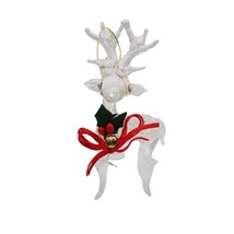 Blown Glass Christmas Ornament Reindeer Clear Holly Red Bow Holiday Vintage - £12.79 GBP