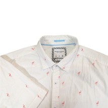 Denim &amp; Flower White Flamingo Shirt Large Slim Fit Short Sleeve Button U... - £9.61 GBP