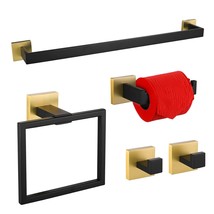 Bathroom Hardware Set Gold&amp;Black Towel Bars Brushed Gold And Matte Black 5-Piece - $101.99