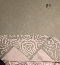 Vintage Linen Tablecloth 70”x72” Pale Green Monograms Thick &amp; Lovely!! - £35.87 GBP