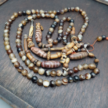 Powerful Spiritual 108 Agate Prayer Beads with Tibetan DZI Beads Buddhist Rosary - £193.80 GBP