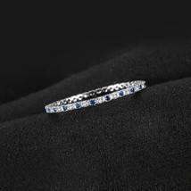 1ct Round Blue Sapphire Lab Created Diamond Eternity Band 14k White Gold Plated - £71.92 GBP