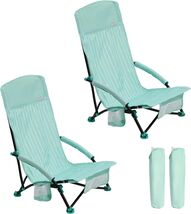 SUNNYFEEL Folding Beach Chair, High Back Beach Set of 2 Green 300lbs Cap... - $61.74