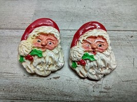 Vintage Painted Ceramic Santa Claus Head Post Earrings Christmas 1 1/2&quot; - £8.59 GBP