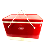 Vintage Coleman Cooler 44 Quart Low-Boy Red Handle Removable Lid Metal - £47.85 GBP