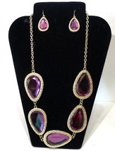 Costume Jewelry Purple Teardrops Cut Glass Necklace Set and Earrings LOT - £14.66 GBP