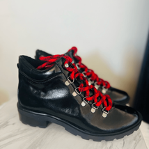 SCHUTZ Patent Leather Hiking Boots Booties, Red Laces/Black, Size 6.5, NWOT - £70.03 GBP