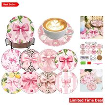 8 Pack Pink Bow Diamond Art Coasters - Easy DIY Fun for Beginners &amp; Adults - $30.64
