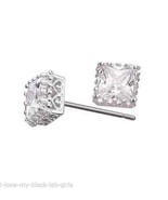 Earring Princess Cut CZ Stud Silvertone Pierced Earrings ~NEW~ Circa 201... - $19.75