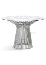 47&quot; Round Glass Top Dining Conference Table Stainless Steel Spoke Wire Rod Base - £2,244.82 GBP