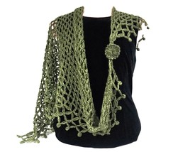 Handmade, Openwork, Green, Cochet shawl with shining thread. GR-5 - $90.00