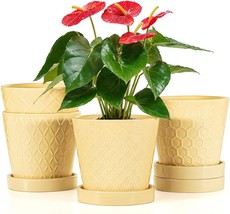 Ceramic Plant Pots –5 Inch Indoor Flower Pot With Drainage Hole And, Yellow - £32.37 GBP