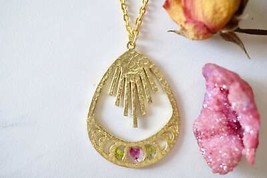 Real Pressed Flowers in Resin, Gold Moon Phase Necklace with Heather Flower and - £25.61 GBP