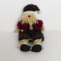 Fabric Santa Doll w/Weighted Bottom Beard Hat Red Green Plaid Christmas ... - £7.70 GBP