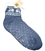 New Womens L Xl Muk Luks Shea Infused Reindeer Cabin Socks Navy Blue Non Skid - £11.61 GBP