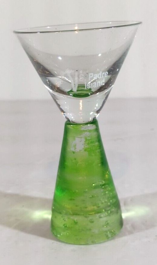 Single Green Base  3&quot; Tall Cordial/Shot Glass Etched S Padre Island Gree... - $5.69