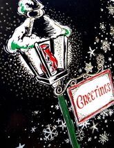 Christmas Greeting Card Gleam N Glitter Lamppost Snowflake Retro Mid Cen... - $8.90