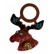 Reindeer Christmas Leather Sleigh Bell Door Knob Hanger Made in USA New - $32.98