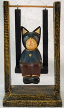 Hand Made Wooden Cat on a Swing Figurine Works - £20.72 GBP