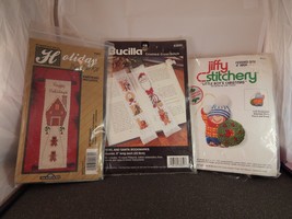 3 counted cross stitch kits-Holiday Bell-Noel &amp; Santa bookmark- 3d boy Ornament - £14.80 GBP