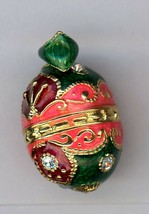 Russian Faux Egg Pendant Split w/clear crystals,decor green, pink, gold &amp; red - £29.93 GBP