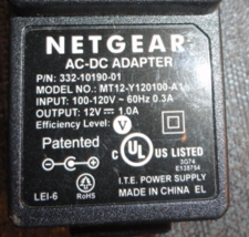 Netgear Power AC-DC Adapter Mt 12 - Y120100-A1 Input 100-120V 60Hz 0.3A Output - £13.97 GBP