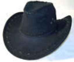 Black Imitation Leather Cowboy Hat Mens Hats Ladies Caps Womens Western Headwea - £7.58 GBP
