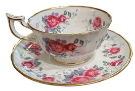 Royal Chelsea England Gold Trim Pink Rose Tea Cup &amp; Saucer Set Bone China - $164.27 CAD
