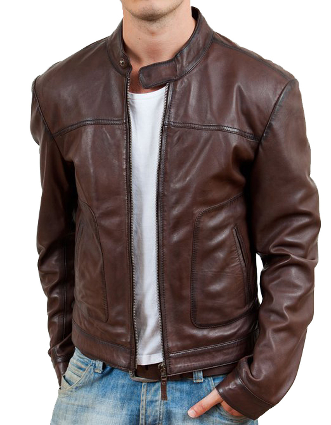 MEN’S BIKER MOTORCYCLE BROWN WAX REAL LEATHER JACKET, MEN"S BROWN LEATHER JACKET