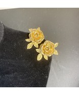 Vintage Sarah Coventry Rose Clip-On Earrings Gold Tone Floral Pat Pend 1... - $29.99