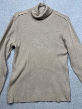 Calvin Klein Tan Ribbed Knitted Turtleneck Sweater Xl  gold button embel... - £20.57 GBP