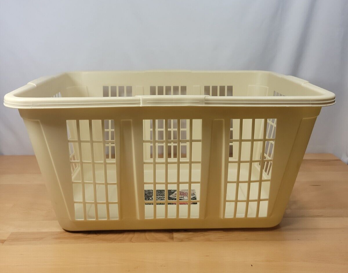 Vintage Rubbermaid Laundry Basket Tan Beige No.2965 Rectangular Retro 22” x 16” - $29.99