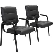 2Pcs Leather Guest Chair Black Waiting Room Office Desk Side Chairs Rece... - £125.74 GBP