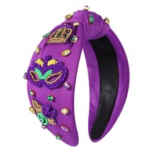 Mardi Gras Headband for Women Fleur De Lis Crown Mask Headband Purple Jeweled Rh - £27.02 GBP